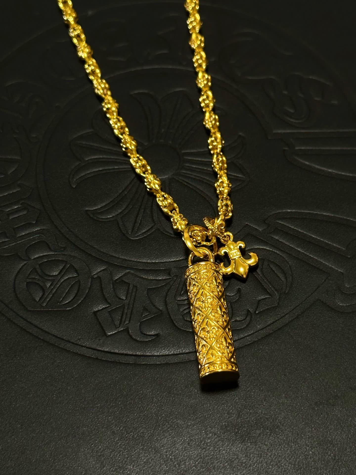 Chrome Hearts Gold-Plated Filigree Necklace with Pendant and Charm